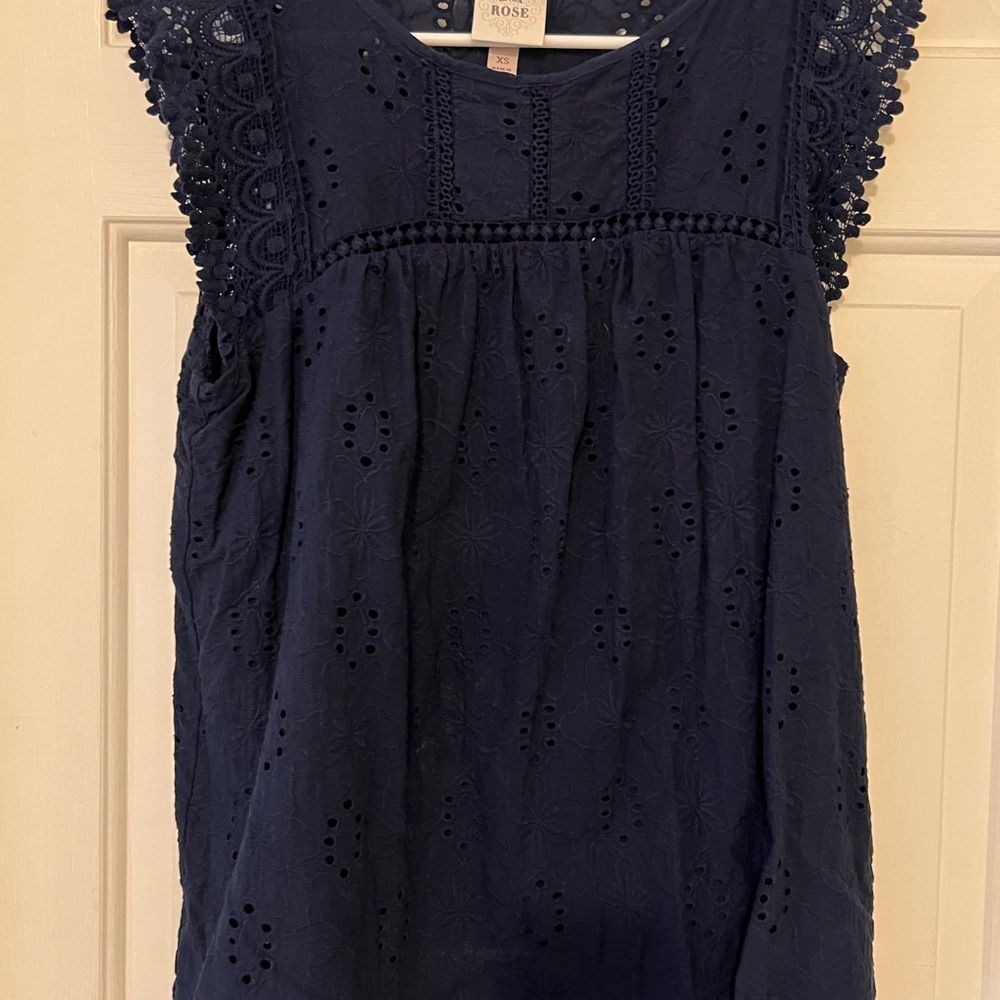 Knox Rose Navy Eyelet Lace Blouse